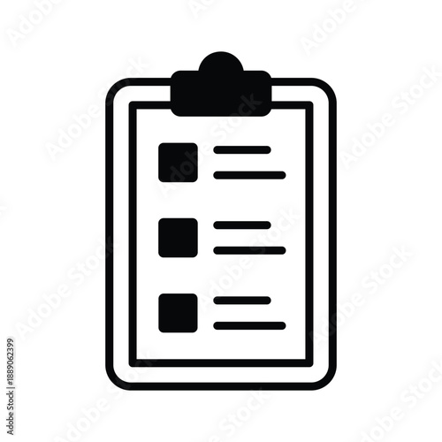 A glyph icon illustrating shipment checklist documentation.