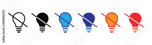 Vector illustration icon colorful light bulb icons with red prohibition signs