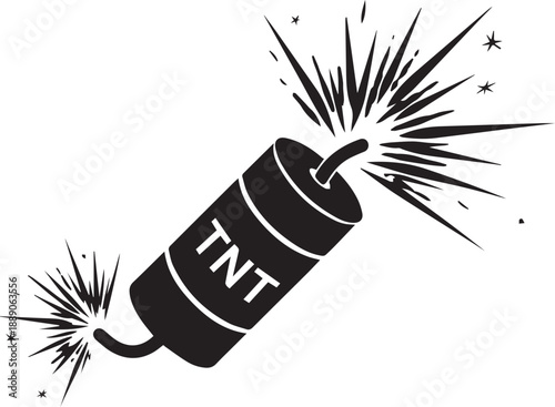 Exploding tnt dynamite bomb fuse lit cartoon black icon isolated on transparent background