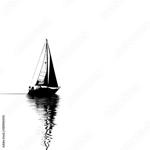 A serene sailboat glides across calm waters, a peaceful scene captured in illustration from a distant viewpoint