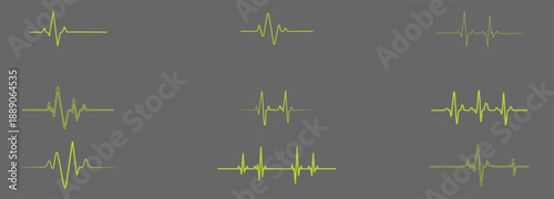 Neon green heartbeat set wave vector design