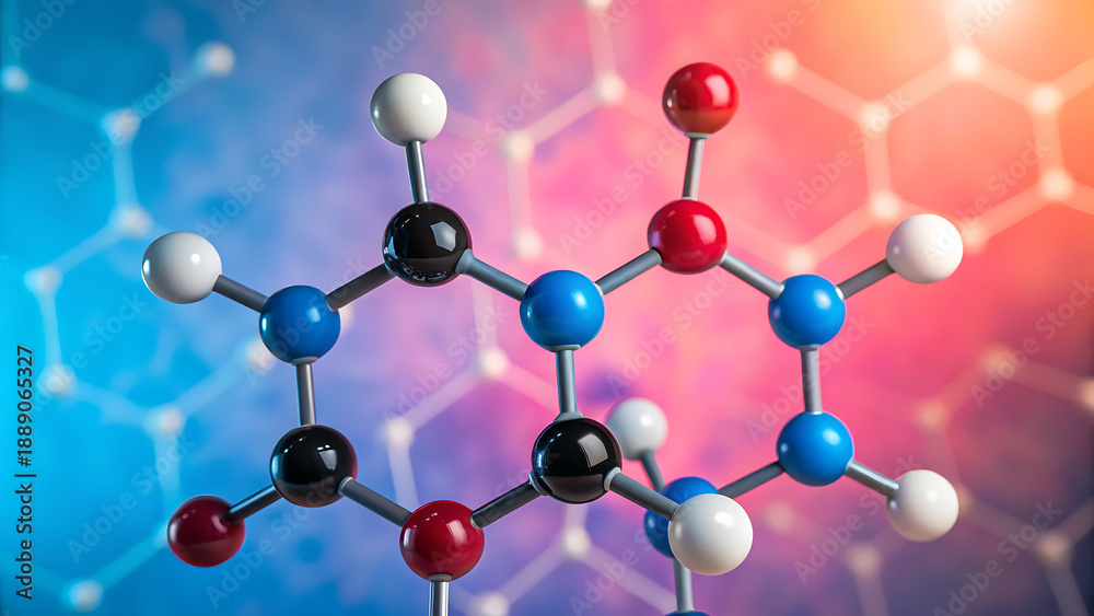 Obraz premium Atomic structure representation with colorful spheres and lines