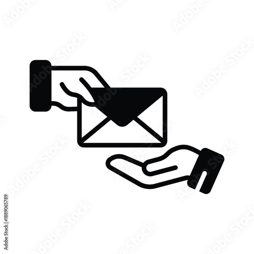 A customizable glyph icon illustrating document handover process