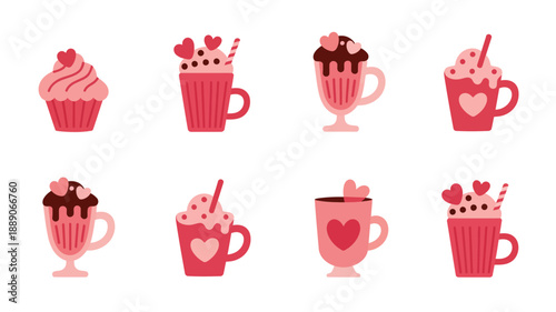 Collection of sweet treats and beverages for valentine's day