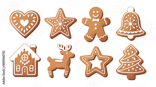 Gingerbread cookies with white icing on white background