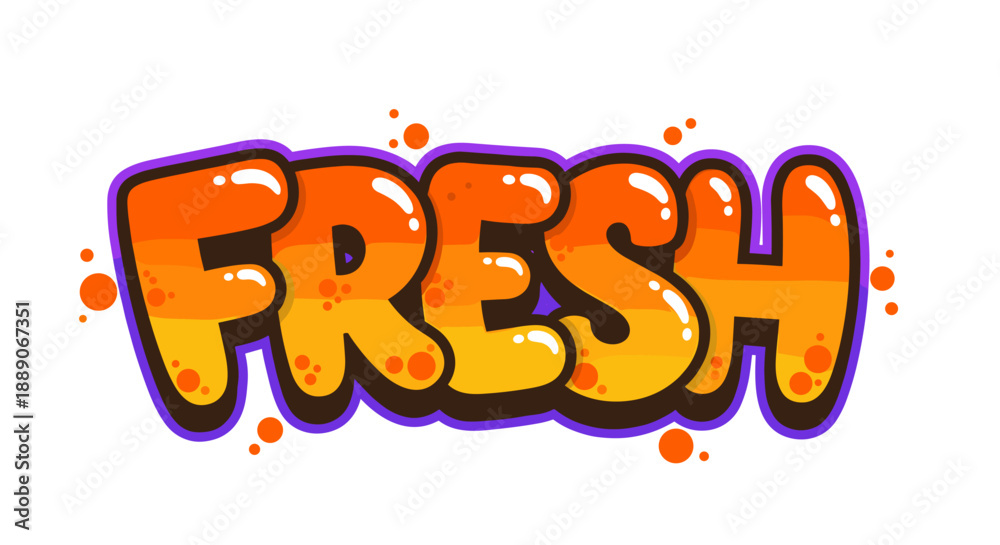 Fototapeta premium Bold Graffiti Text Illustration Featuring the Word 'Fresh' in a Fun, Street-Art Style, Perfect for Youth Marketing, Urban Design Projects, Trendy Fashion Advertising, Creative Bran.