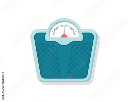 Weighing scale with red pointer on white background
