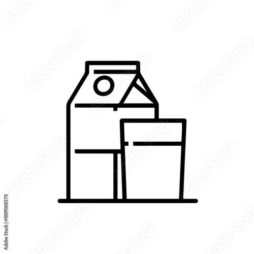 Modern thin line milk bottle and glass icon, minimalist vector for healthy lifestyle app.