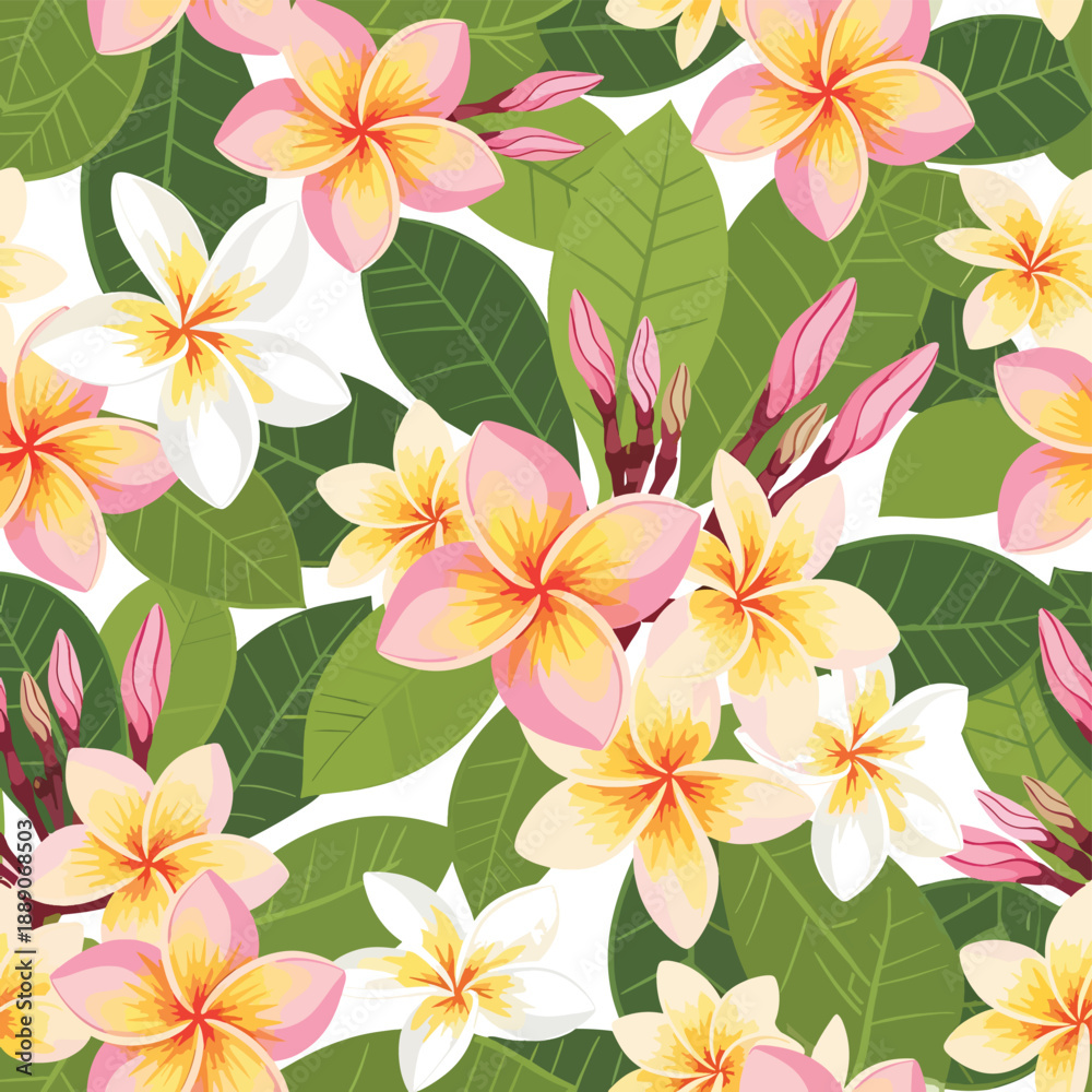 Fototapeta premium Tropical Frangipani Floral Pattern