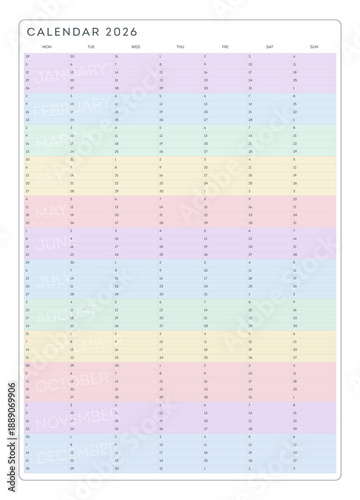 A colorful 2026 calendar wi...