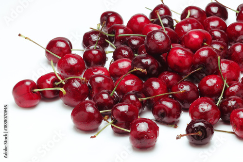 Fresh ripened Cherry,Cherries isolated on white background