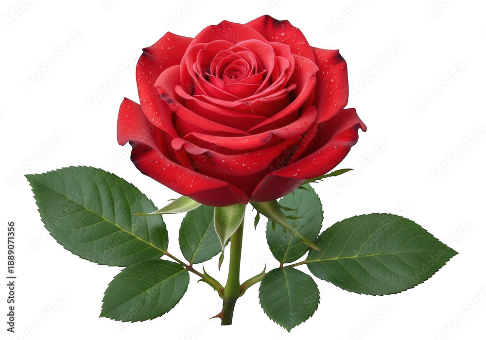 Fototapeta premium Vibrant red rose isolated on transparent background isolated on transparent background