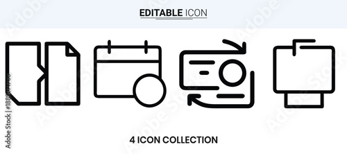 A collection of four simple black outline icons representing various digital concepts
