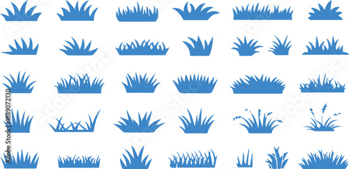 blue grass vector silhouettes grid for landscape and design