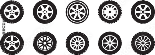 wheel car rim collection monochrome spoke pattern vectors