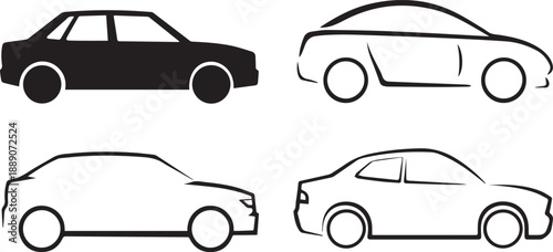 car automotive silhouette comparison set four minimal vector icon pack
