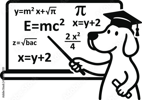Dog Math Teacher Silhouette Vector – Smart Canine Explaining Formulas Illustration