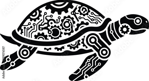 Cartoon Robotics Turtle Silhouette Vector – Futuristic Mechanical Shell Illustration
