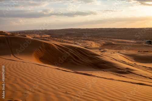view over Wahiba Sands at sunset, Oman