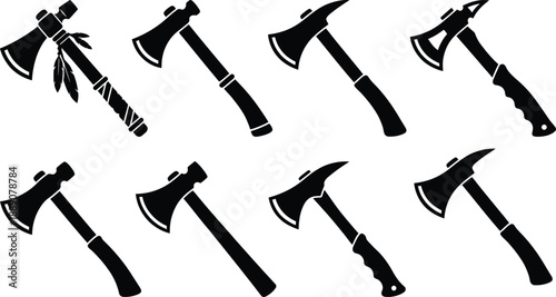 Tomahawk Axe Silhouette Vector Set – Traditional Weapon and Tool Illustration
