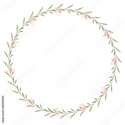 Watercolor summer floral wreath with hand painted delicate leaves and flowers