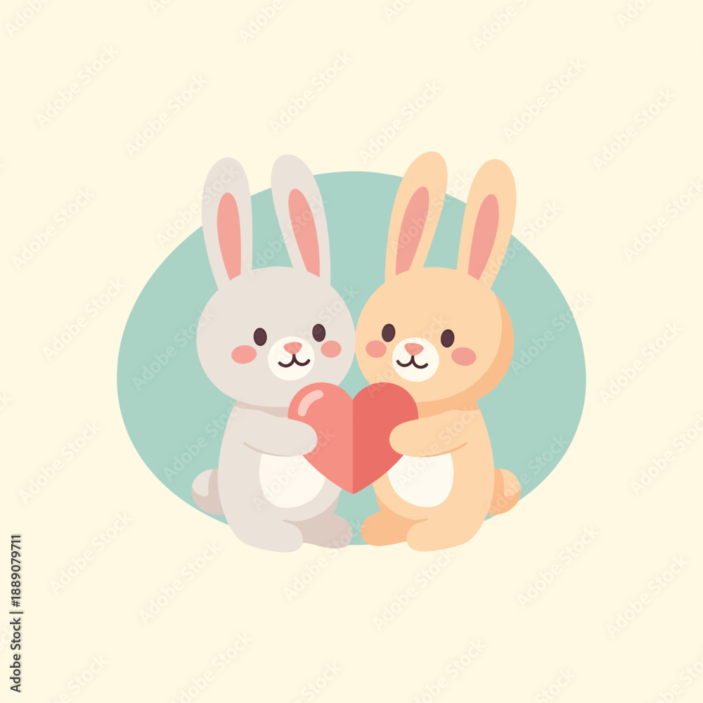 Fototapeta premium Adorable rabbits sharing a heart symbolizing love and friendship