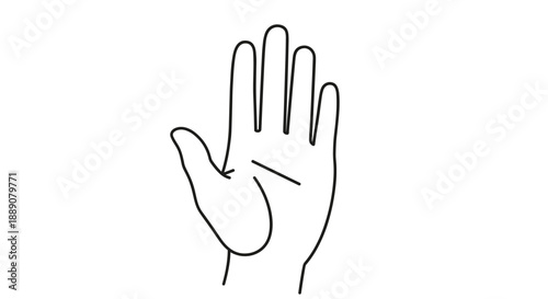 Simple black and white line drawing illustration of a human left hand with fingers spread open on a plain white background.