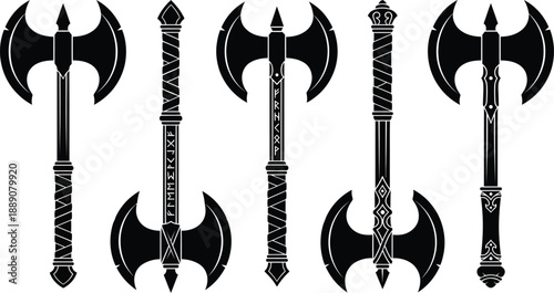 Blade Battle Axe Viking Silhouette Vector Set – Medieval Warrior Weapon Illustration