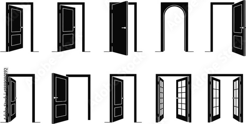 Open Door Silhouette Vector Set – Opportunity and Entrance Illustration
