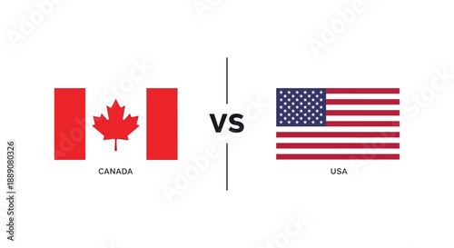 Side-by-side comparison of the canadian and american national flags separated by a vertical line and the text vs in black.