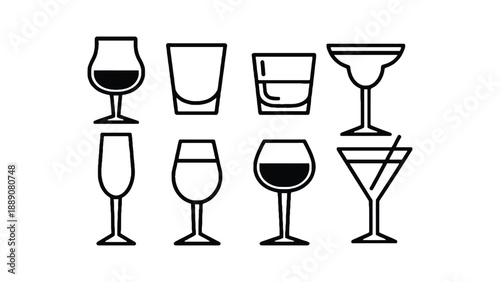 A collection of various glassware illustrations on a white background