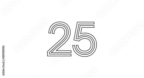 Number twenty five illustrated with a multi-lined outline style for business anniversaries statistics or milestone celebration graphics.