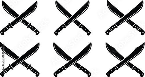 Crossed Machete Knife Silhouette Vector Set – Combat Blades Illustration 
