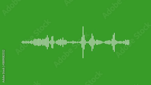 White and green audio visualization effect. White audio waveform spectrum animation, alpha channel, Sound line audio wave visualization voice record animation on green background. 
