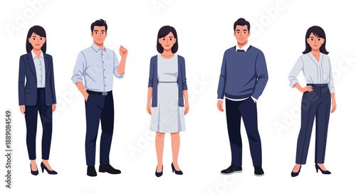 Group of Diverse Professional Men and Women in Business Attire Standing Confidently in a Vector Illustration
