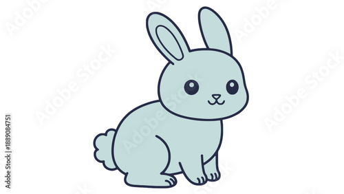 A cute cartoon blue rabbit with big eyes and pink cheeks