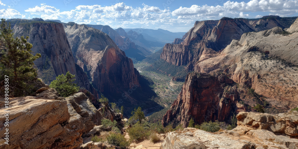 Fototapeta premium Dramatic Red Rock Canyon with Towering Cliffs