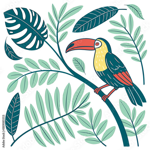 Tropical bird perched on branch