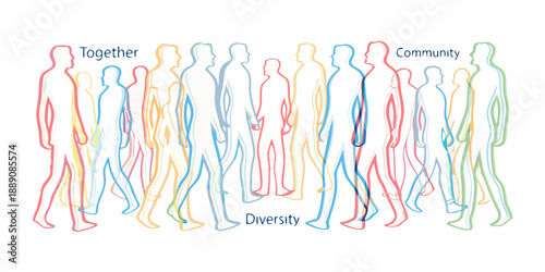 Line art illustration representing togetherness diversity and community