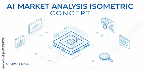 Isometric illustration depicting ai market analysis and growth concepts