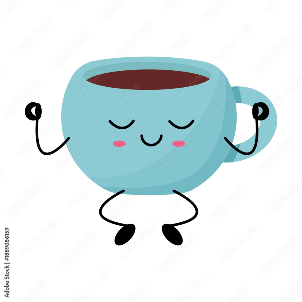 Obraz premium Cute Relaxed Coffee Cup Kawaii Character Illustration