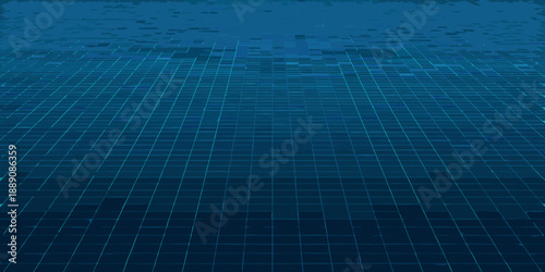 Abstract blue tiled background with a receding perspective effect