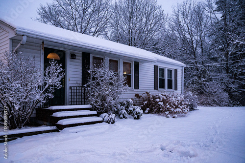 House covered by snow in winter season in Maine, USA