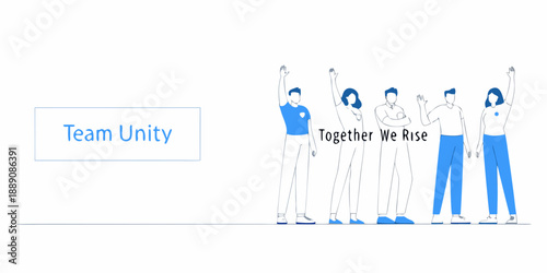 Team unity concept with diverse people raising hands in celebration