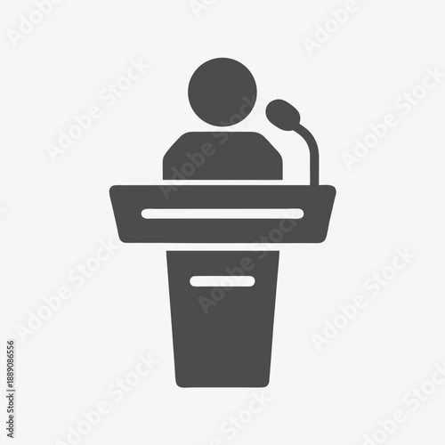 Isolated icon represents a person standing at a podium delivering a speech effectively