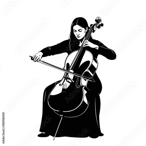 Female cellist playing music elegant black silhouette vector