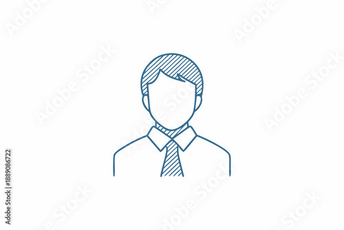 Simple blue line drawing of a man s head and shoulders