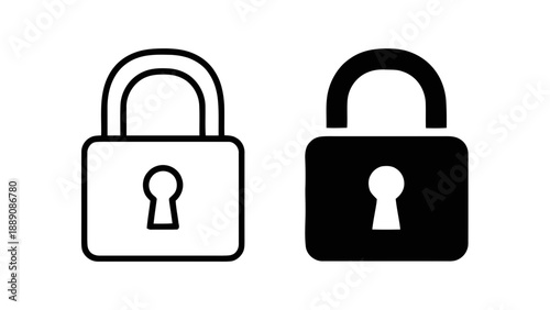 Vector illustration of security padlock icons, solid and outline, symbolizing privacy on transparent background