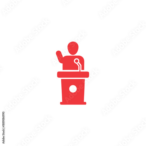 Red icon shows someone giving a speech at a podium with hand gesture