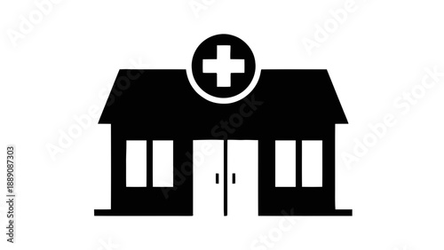 Vector illustration of a medical facility building with a cross symbol on transparent background